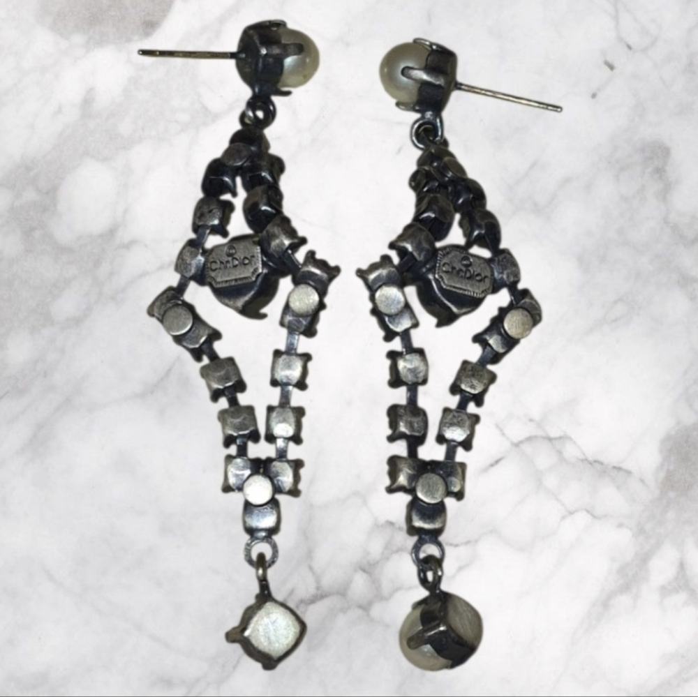 Dior Vintage Crystal & Pearl Earrings EUC - Picture 8 of 9